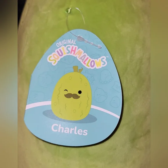 Squishmallows 14”-“Charles The Pickle” Tag Attached NEW Green Mustache Plush - Picture 5 of 8